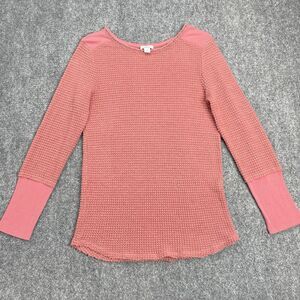 Sundance Top Womens Medium Pink Coral Waffle Knit Thermal Long Sleeve Raw Hem